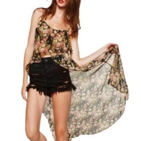 UNIF Ruffle Cami Tank Top Dress Veil Chiffon Floral High Low Long Feminine S - Picture 2 of 9